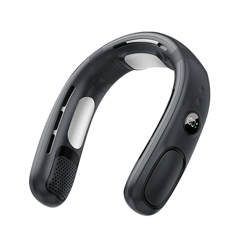 Portable Neck Fan USB Rechargeable Hanging Neck Fan Air Cooler Mini Bladeless Neckband Fan LED Digital Display Electric Fans