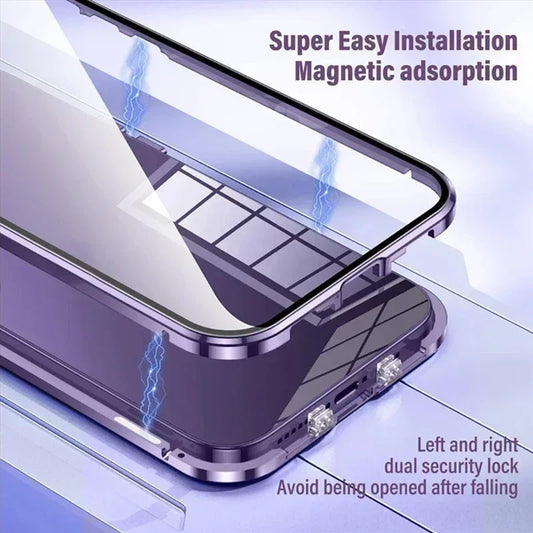 Double Sided Buckle Magnetic Glass Case For iPhone 17 16 15 14 13 12 Pro Max Air Mini Plus 360° Full Body Protection Phone Cover