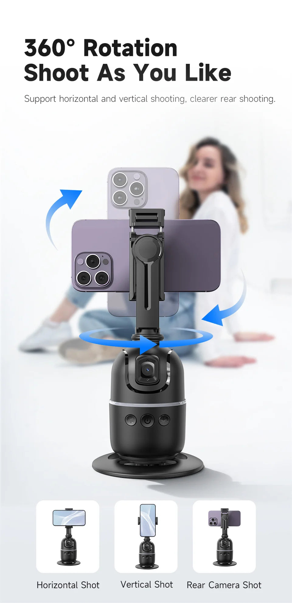 FANGTUOSI AI Smart Gimbal 360° Selfie Stick Auto Face Tracking Gimbal Rotation For Smartphone video Vlog Stabilizer Phone Holder