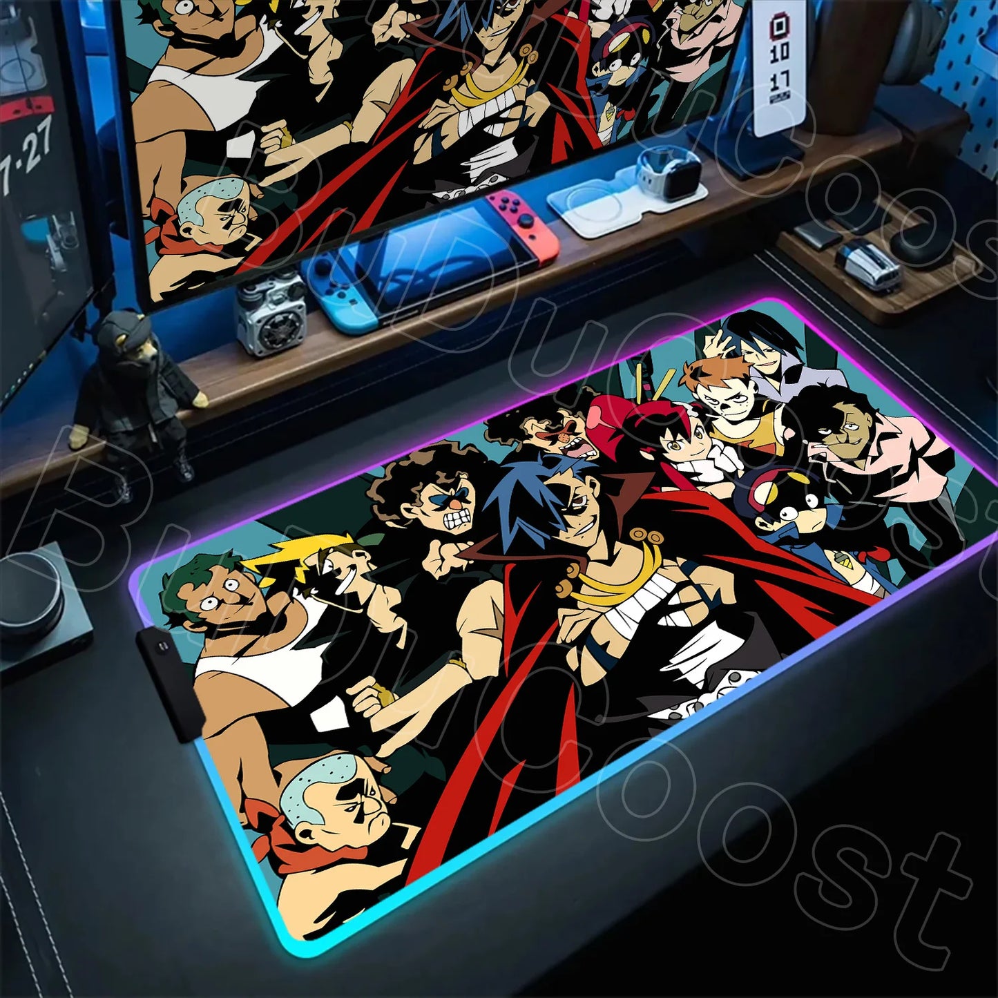 RGB Mouse Pad Tengen Toppa Gurren Lagann XXL Gaming Mousepad LED Luminous Gamer Mouse Mats Natural Rubber Table Pad With Backlit