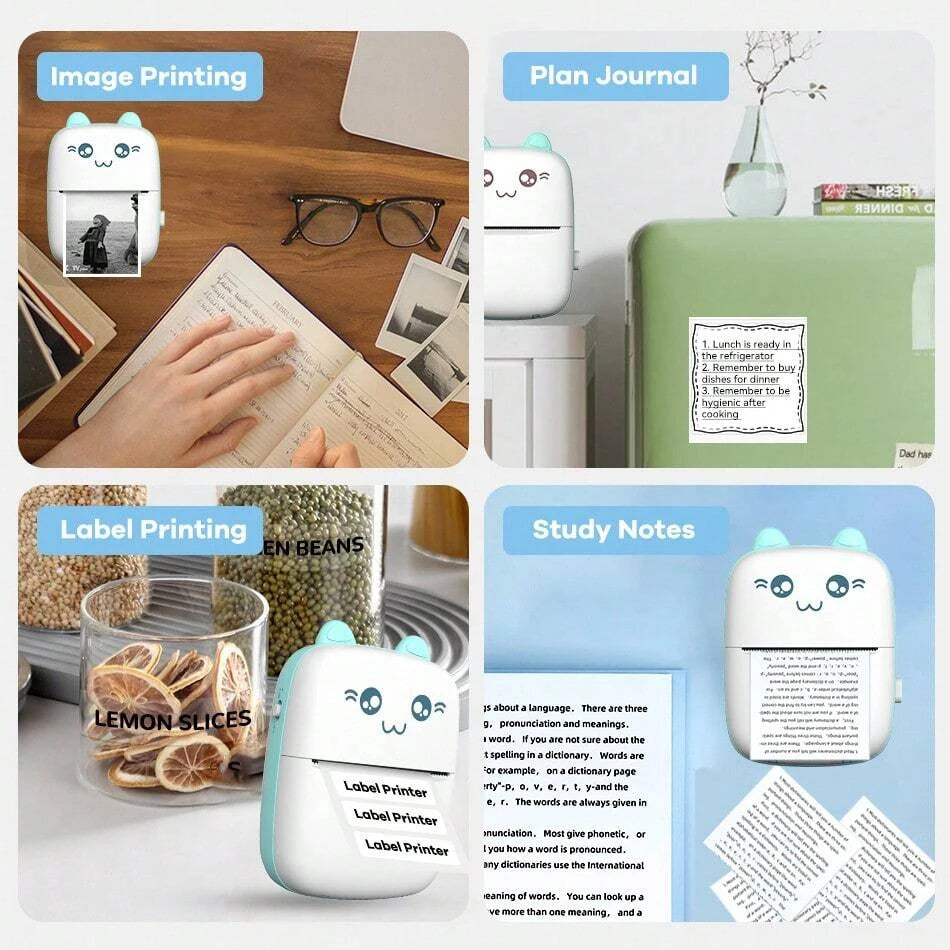 Mini Bluetooth Thermal Printer 200dpi for Labels, Photos, and Memo Printing - Portable with USB Cable