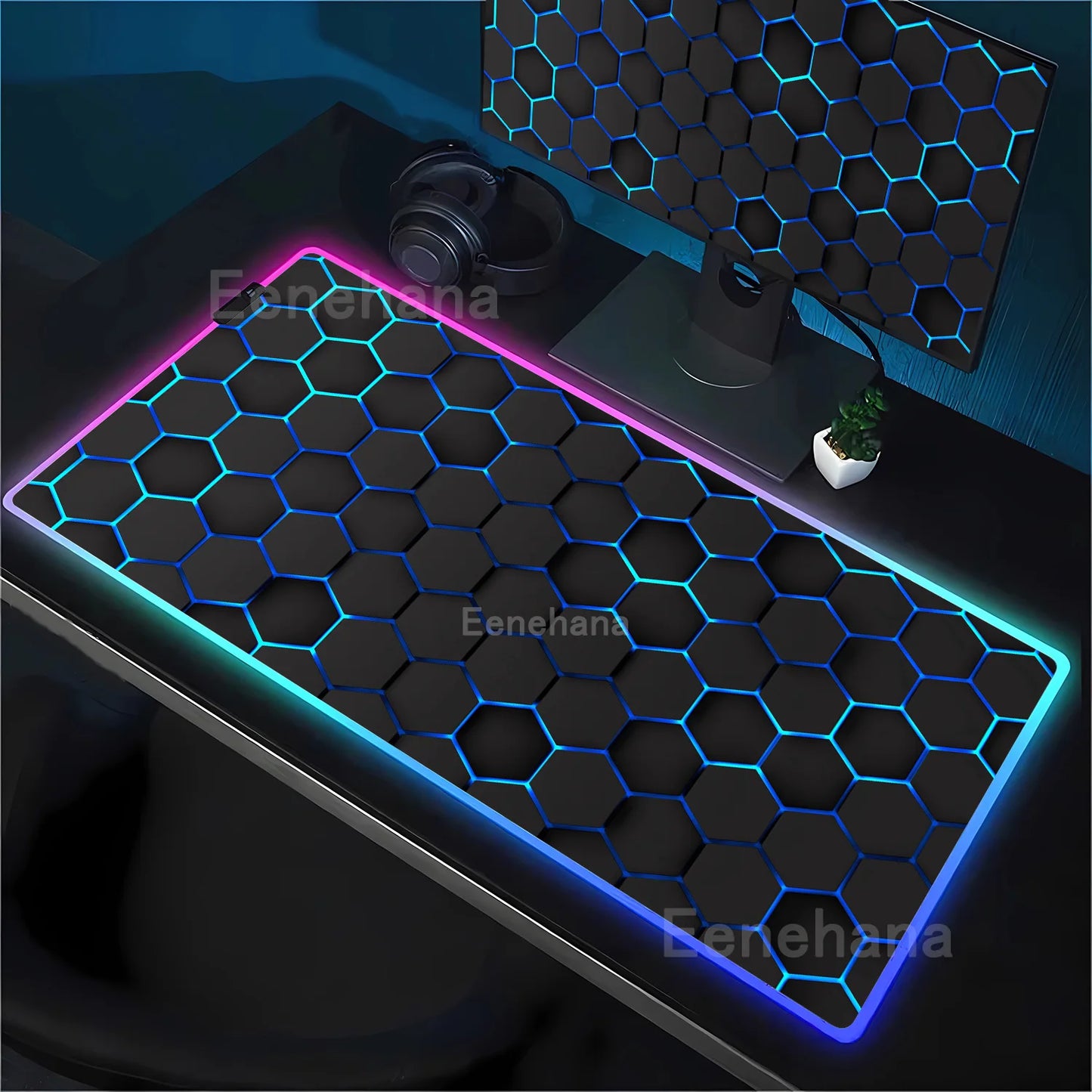 RGB Hexagon polygon Gaming Mouse Pad Rug Computer Accessories Antiskid Offices Geometric Mousepad Luminous Game offices Desk Mat