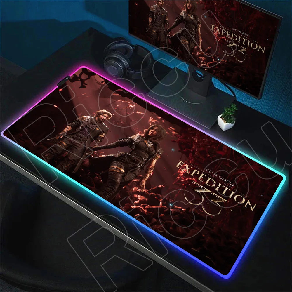 RGB Mousepad Hot Game Clair Obscur Expedition 33 Mouse Pad LED Luminescence Keyboard Deskmat Large Gamer Mice Rug With Backlight