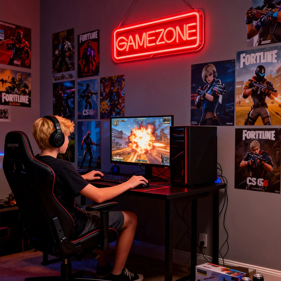 Game Zone Neon Signs for Gamer Room Decor,Gaming Light Neon Sign for Gaming Wall Decor,Led Neon Gaming Sign for Gamer Gifts Boys