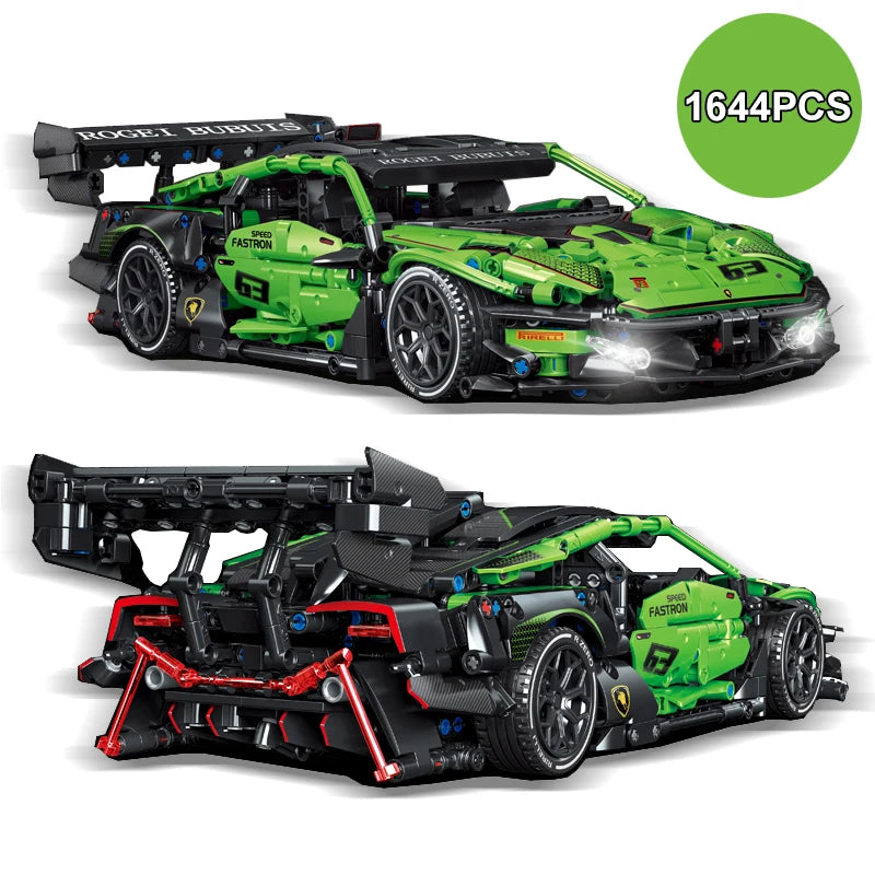 MOC Technical Green Racing Car Building Blocks Set  Model Kit DIY Assembly Bricks STEM Educational Toys Kids Birthday Gift
