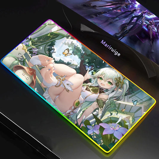 RGB Sexy Girl Naked Anime XXL Mouse Pad Gamer Genshin Impact Gaming Keyboard Computer Large Desk Mat Kawaii Without Censorship
