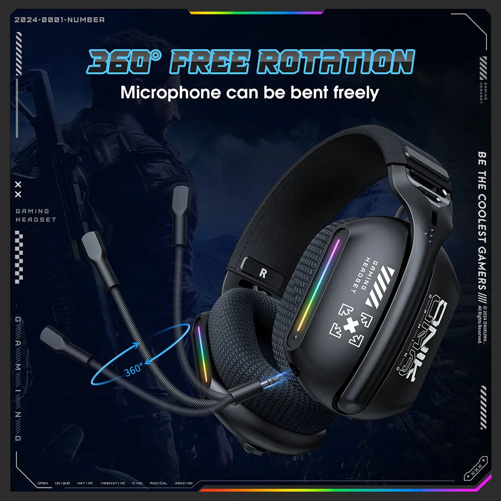 Wireless Gaming Headset: 2.4G/Wired/Bluetooth 3 Modes, Bendable HD Mic, Soft Ear Pads, Immersive Sound for PC/PS4/PS5 – Black