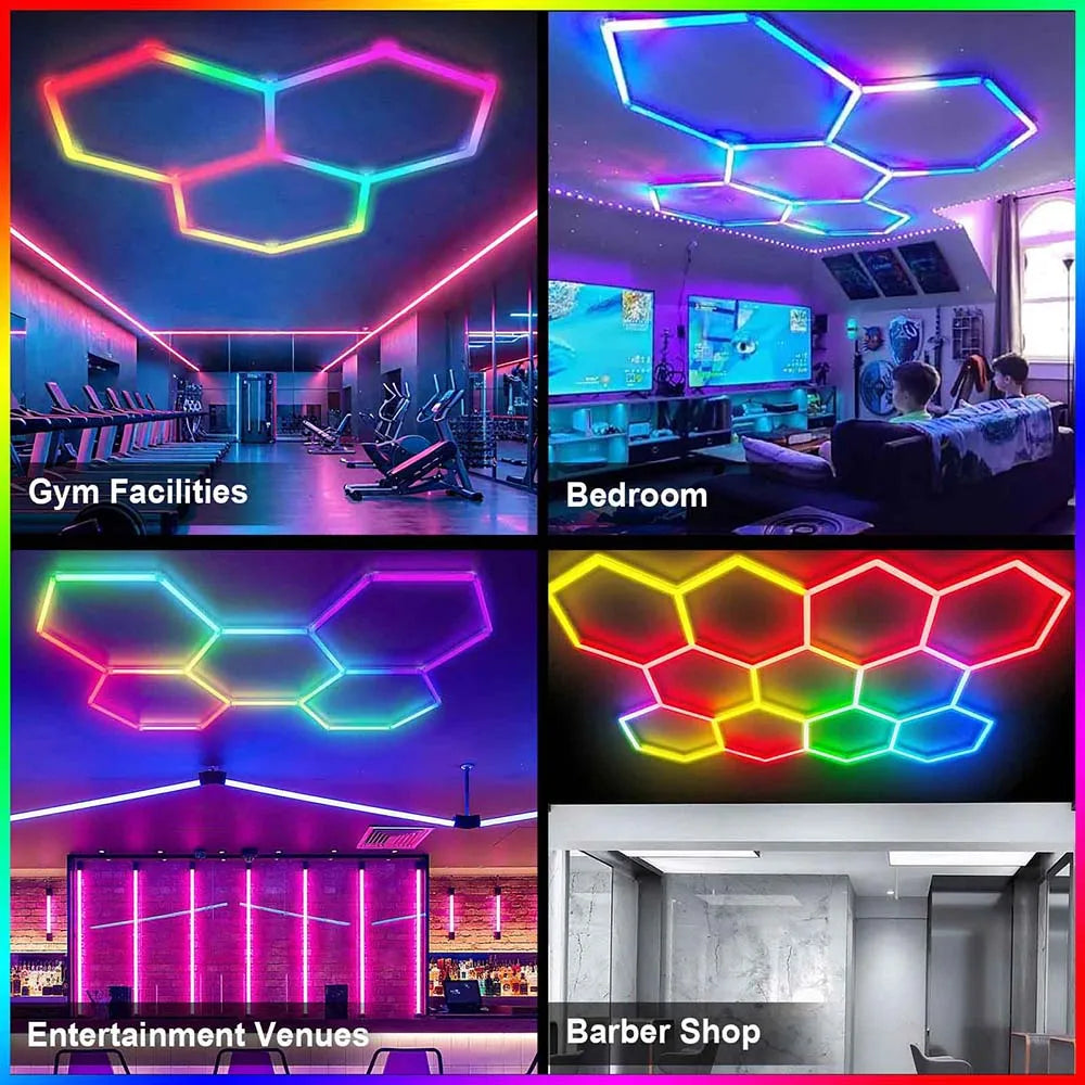 RGB hexagonal garage light, can be controlled by both APP and remote control, with multiple colors adjustable freely