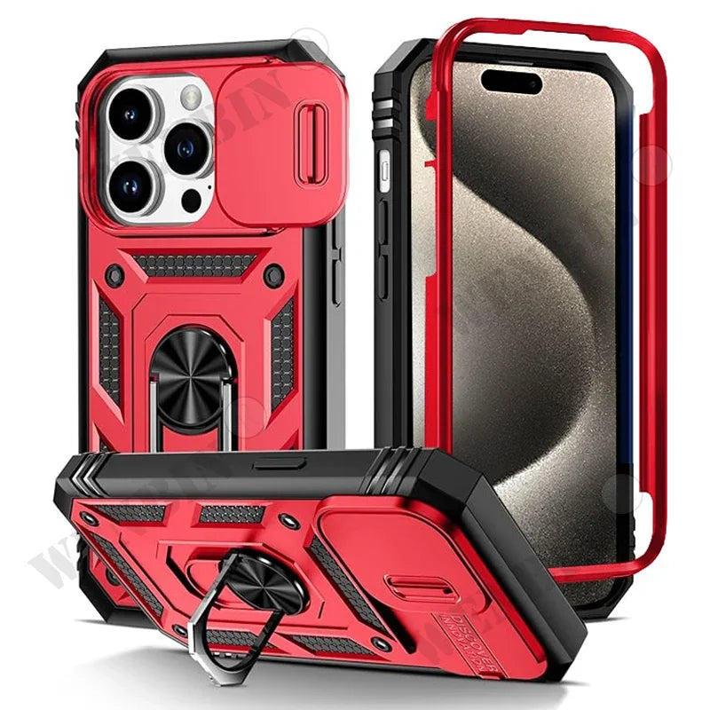 Case For iPhone 17 Pro Max 16 15 14 13 Pro Max 16E Heavy Duty With Camera 360 Degree Kickstand Cover Capa Fundas