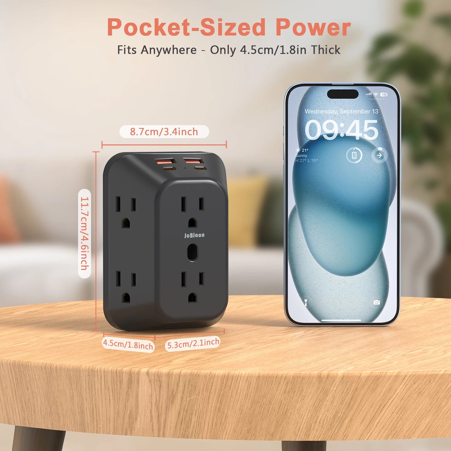 USB Wall Charger Surge Protector 6 Outlet Extender with 4 USB Charging Ports (2 USB C Outlet) , Wall Adapter Spaced for Home
