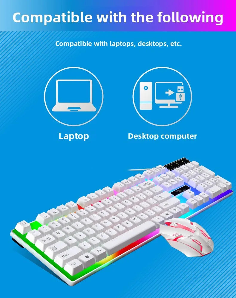 Gamer Keyboard And Mouse Combo Set RGB LED 104-Key Wired Gaming Keyboard Mouse Set for Notebook Laptop Desktop PC Tablet