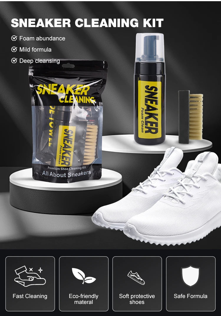 Shoe Cleaner Kit for Sneaker, Water-Free Foam Sneaker Cleaner 5.3Oz with Shoe Brush and Shoe Cloth,Work on White Shoe,Suede,Boot