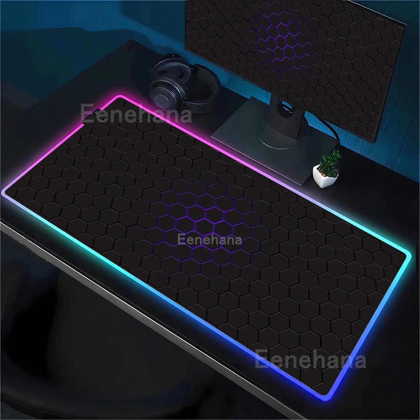 RGB Hexagon polygon Gaming Mouse Pad Rug Computer Accessories Antiskid Offices Geometric Mousepad Luminous Game offices Desk Mat