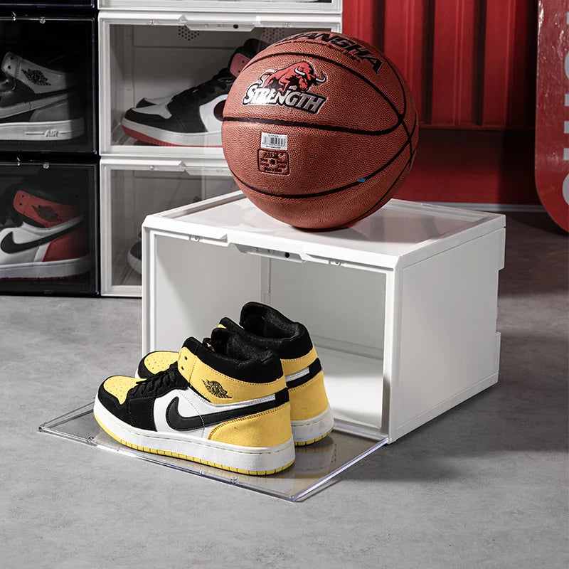 Sound Activated Plastic Led Shoe Box Container Magnetic Custom Giant Transparent Led Shoe Boxes Stackable Led Shoe Storage