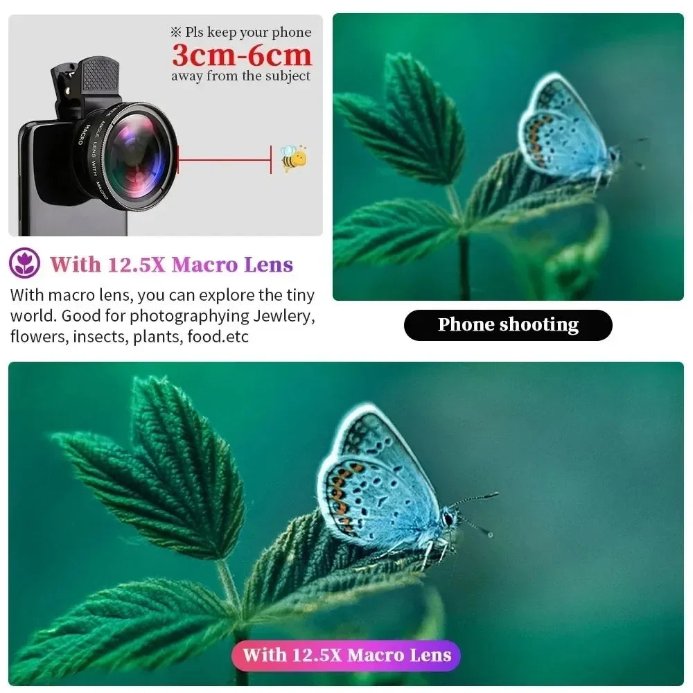 2 In 1 Clip-on Fish Eye Magnifiers Mobile Phone Lens Professional Mobile Phone Camera Lenses 15X Macro 0.45X Super Wide Angle