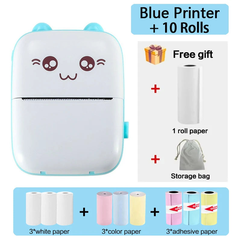 Mini Bluetooth Thermal Printer 200dpi for Labels, Photos, and Memo Printing - Portable with USB Cable