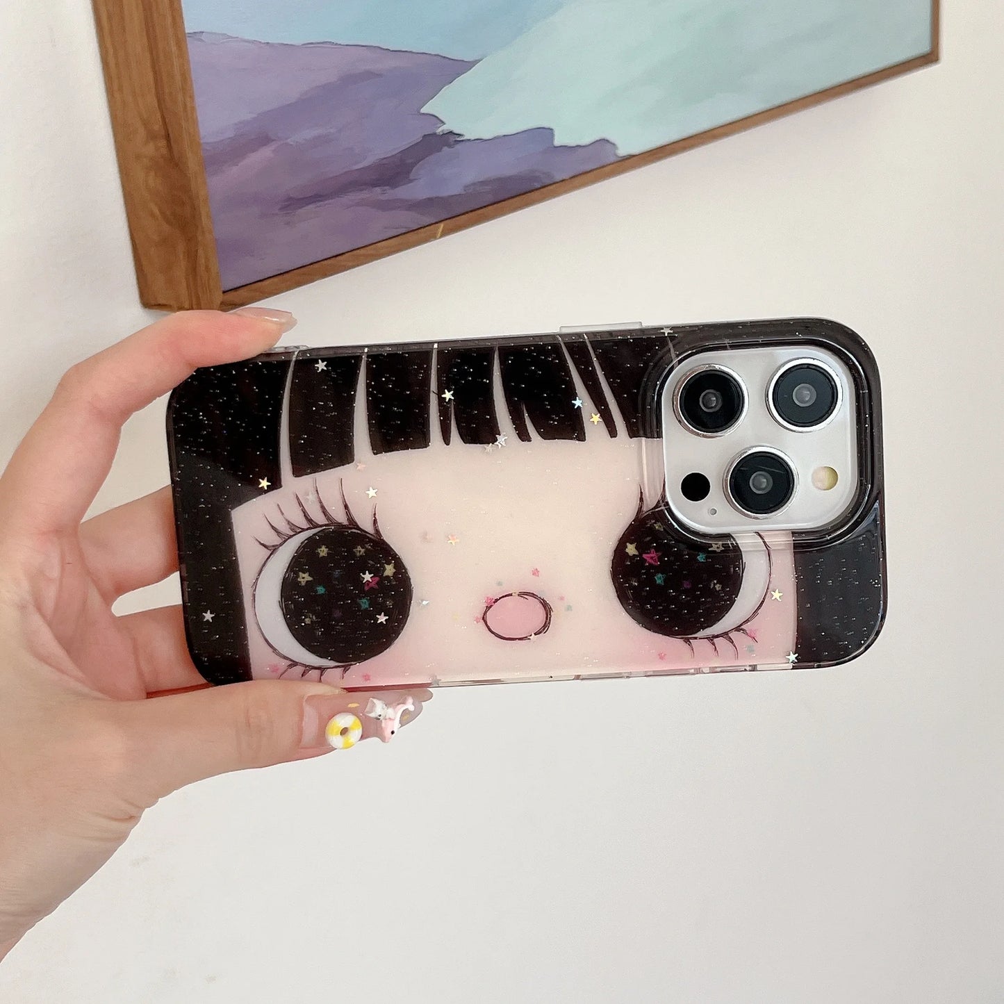 Dreamy INS Glittering Big Eyes Comic Girl Lovely Phone Case for iPhone 17 16 15 14 11 12 13 Pro Max Plus Back Cover