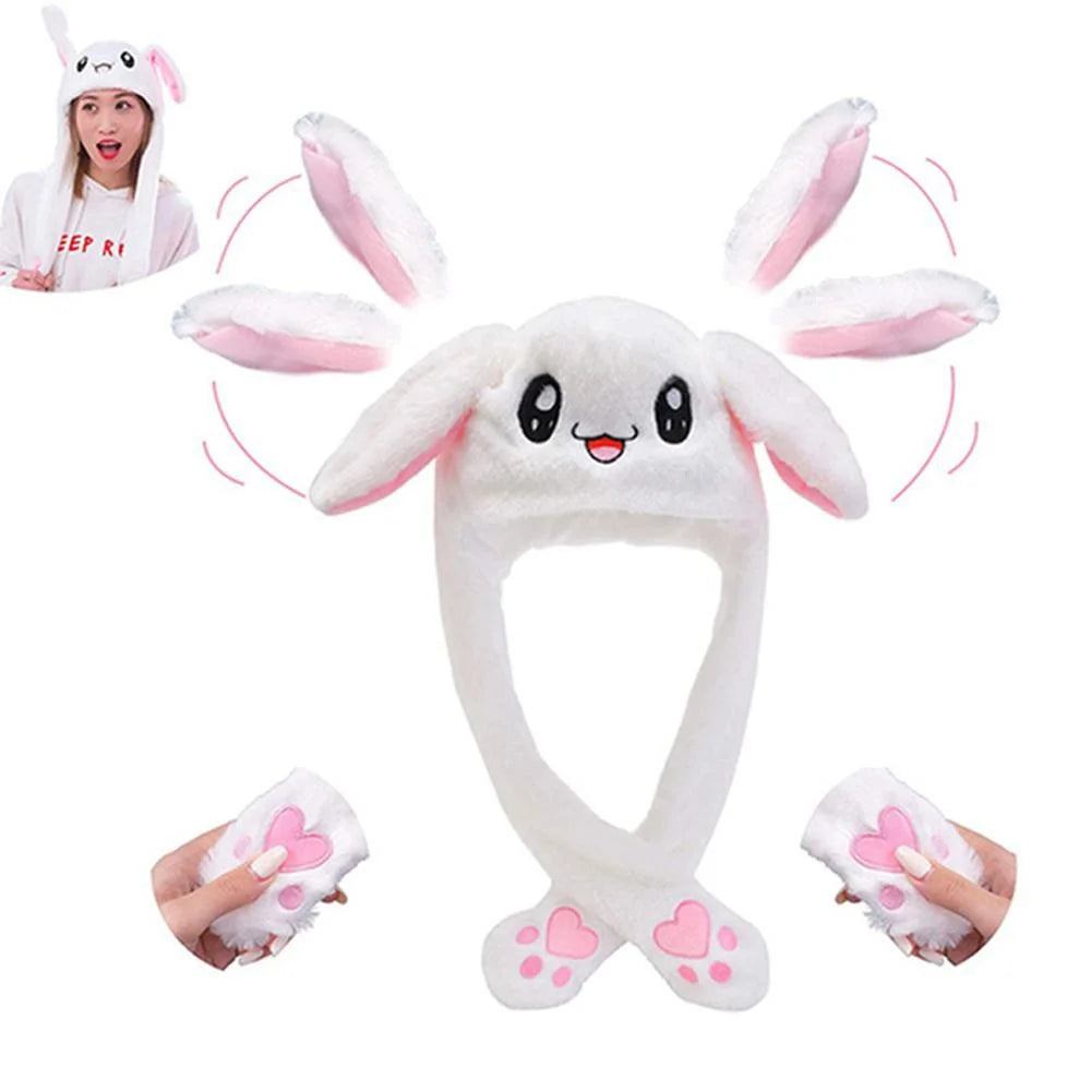 Rabbit Ear Hat Cute Cartoon Bunny Hat Ear Moving Kawaii  Bunny Ears Soft Plush Hat Cap Winter Hat for Fairy Birthday Gifts