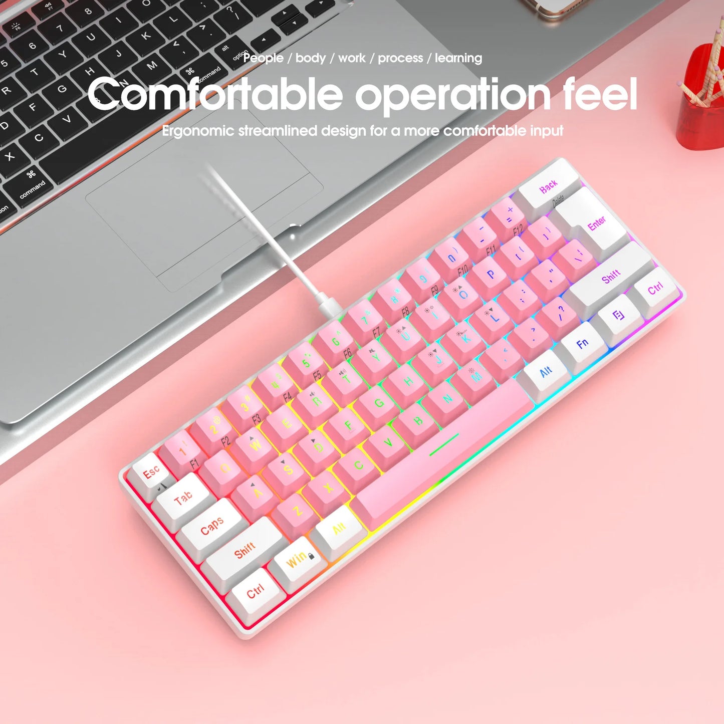 Multi-Color RGB 61Keys Wired Game Keyboard Backlight Keyboard Small Compact Gaming Keyboard for PC Laptop Gamer Dropshipping