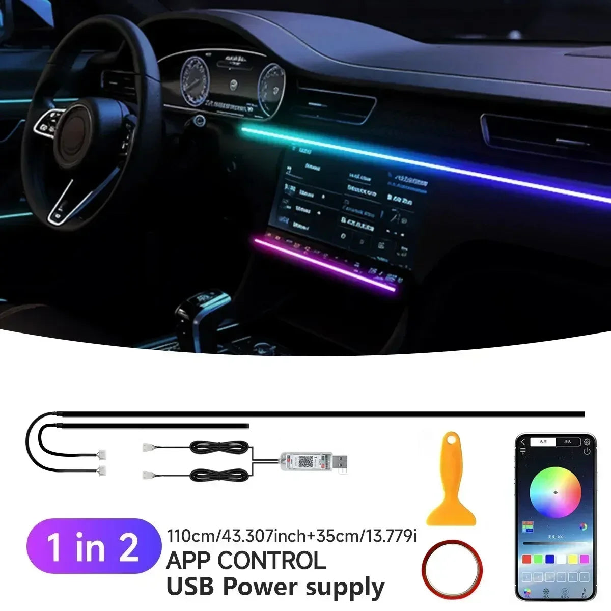 RGB 22in1 Car Interior Acrylic Car Ambient Lights for Audi A3 A4 A5 A6 A7 A8 Q3 Q5 Q7 Q8  Decorative Lights Car Accessories