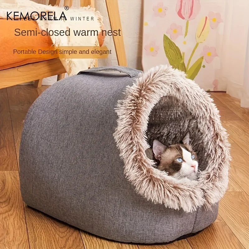 KEMORELA Cat Bed Comfortable Pet Sleeping Bed, Portable Cat Bed Warm And Thickened Pet Bed With Handle Portable Cat Bed