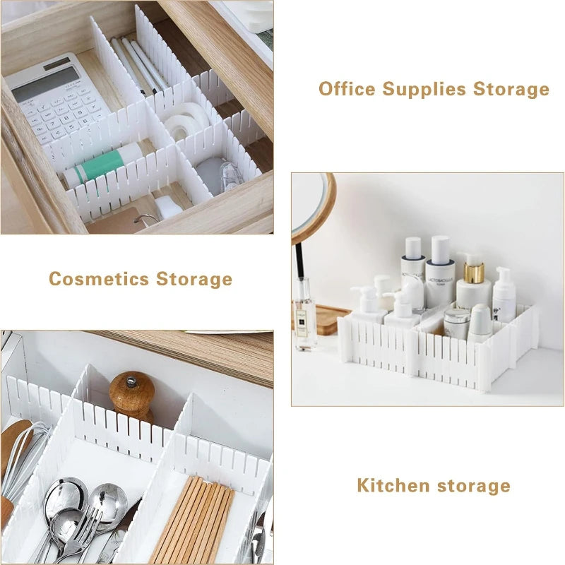 4/8/12 Pieces Drawer Divider Adjustable  Storage Organizer Separator for Tidying Clutter Cutlery  Desk & Kitchen Bedroom Office