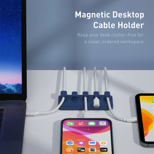 Car mounted magnetic cable management, silicone cable clamp, desktop multi-purpose wire holder, 5 clips for lighting USB C micro