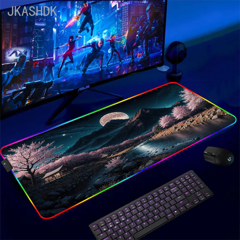 Gaming Cool Mouse Pad with Backlight Mouse Carpet Huge Rugs Rgb Mat 50x100cm Rubber Mat Landscape Led Pc Gamer Speed Desk Mats