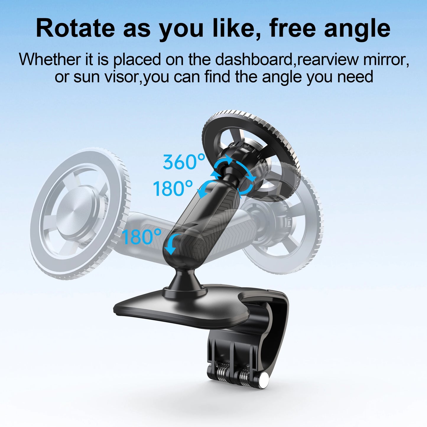 Magnetic 360 Degree Rotation Dashboard Car Phone Holder [Strong Compression Clamp] Clip on Dashboard for 4 to 7 inch Smartphones