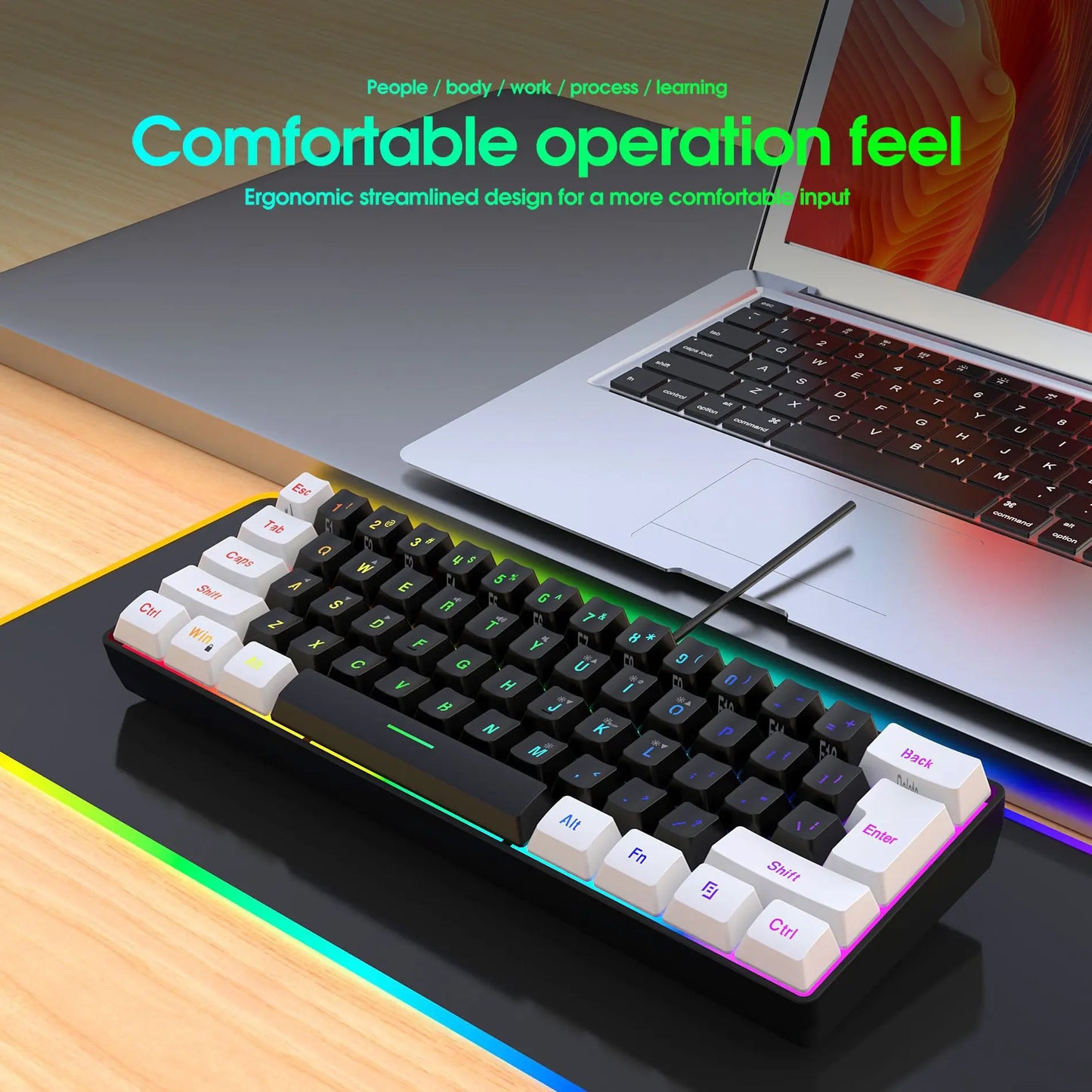 Multi-Color RGB 61Keys Wired Game Keyboard Backlight Keyboard Small Compact Gaming Keyboard for PC Laptop Gamer Dropshipping