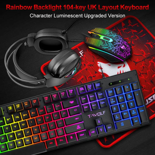 4 In 1 SET Computer USB Wired Keyboard Mouse Set Gaming Headphone Mouse Pad Mouse And Keyboard Combos