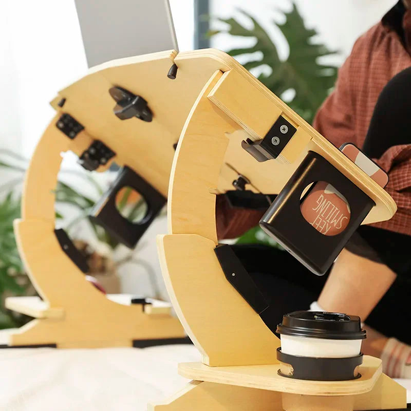 Desktop computer stand, portable and foldable stand, multi-functional reclining desk, made of wood, 360° adjustable laptop stand