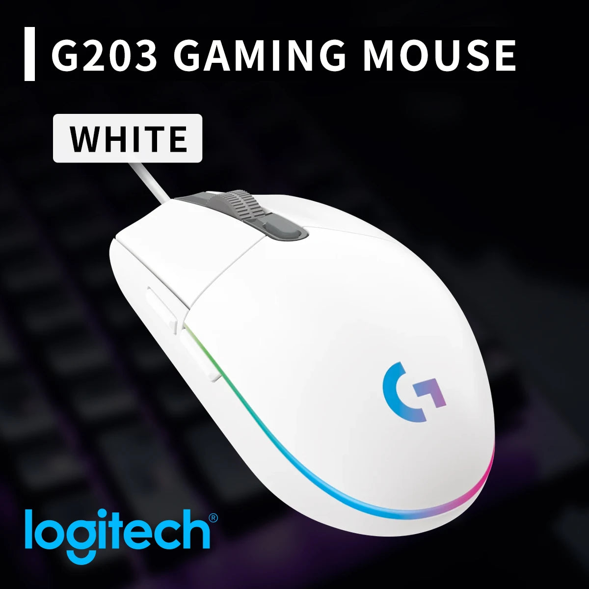 Official Logitech G203 Mouse for Gaming, Lightsync RGB with 3 Zones, 25G Acceleration, 200 IPS Tracking Speed