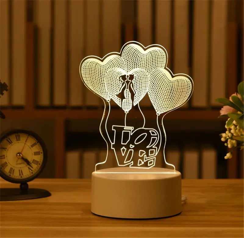 Romantic Love 3D Acrylic Neon Sign Led Lamp for Home Children's Night Lights Table Lamp Birthday Valentine's Day Bedside Lamp