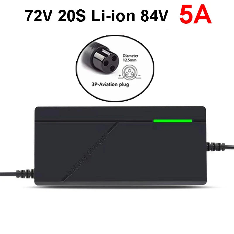72V 5A Battery Charger For Lithium 20S 84V Lithium-ion Battery Pack Charger Intelligent Smart Charging EU/US Plug