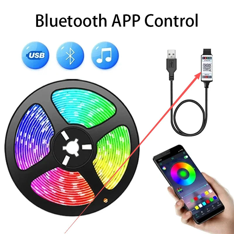 RGB LED Strip Light SMD 5050 USB Remote&APP Control Bluetooth Flexible Tape Diode Ribbon for TV Backdrop Living Room Bedroom