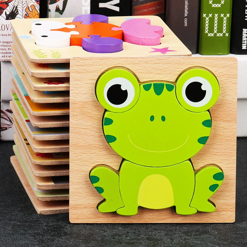 Baby High Quality 3D Wooden Puzzles Educational Cartoon Animals Early Learning Intelligence Puzzle Game Toys for Children