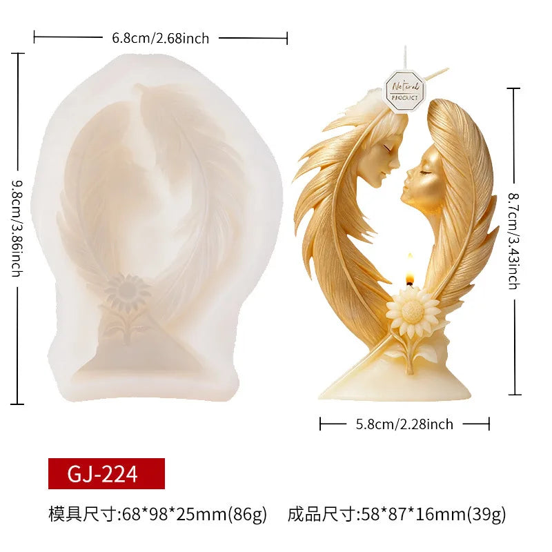 Rose Couple Sculpture Candle Mold, Silicone Mold for Handmade Wax Candles, Wedding Favors & Gift Set Making
