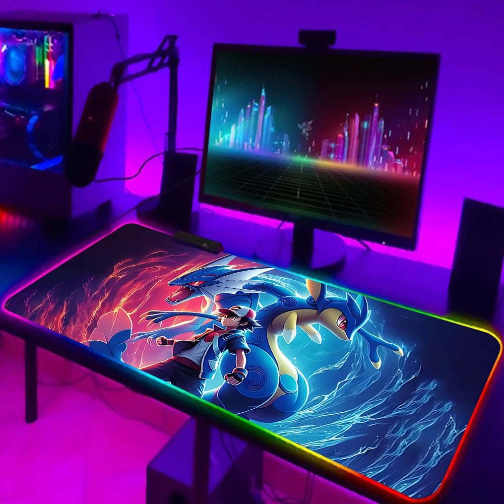 RGB Pc Gamer Keyboard Mouse Pad Mousepad Cute Anime Gengars LED Glowing Mouse Mats Rubber Gaming Computer Mausepad
