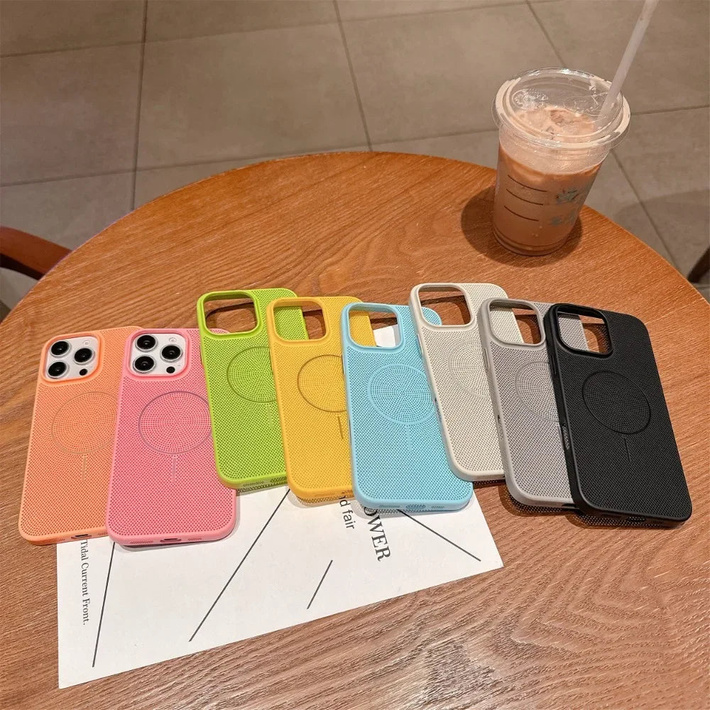 Cooling Heat Dissipation Magnetic Phone Case for iPhone 17 16 15 14 13 12 11 Pro Max Plus 17Pro Breathable Shockproof Back Cover