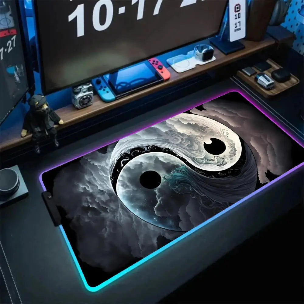 Yin-Yang Style Mouse Pad XXL RGB Gaming Mouse Pad Gamer Accessories Large LED Light Mousepads PC Computer Desk Mat with Backlit