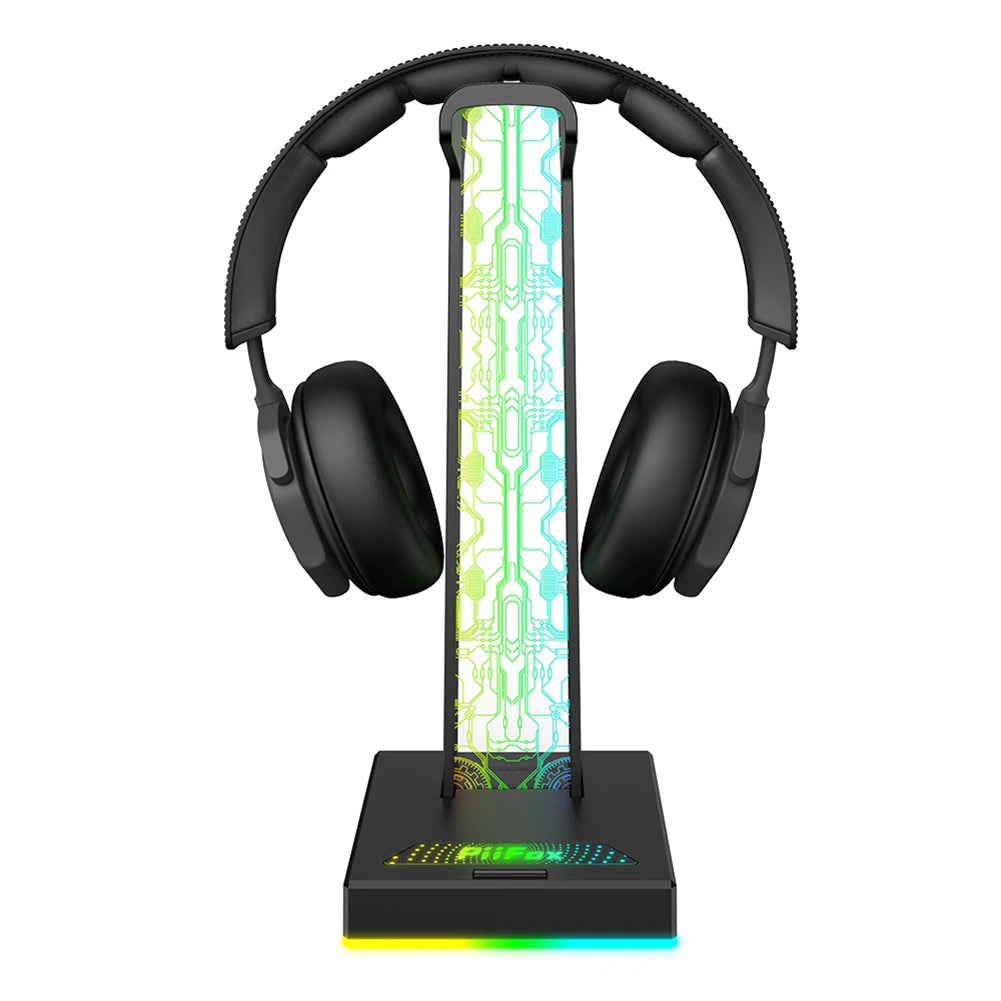 Desktop Gaming Headset Hanger Bracket RGB Headphone Holder Stand with 2 USB Charger Ports Earphone Rack For PUBG Computer Gamer