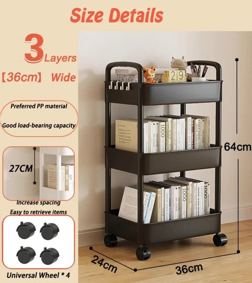 Kitchen Storage Trolley Mobile Bathroom Gap Shelf Rotatable Toys Shelves Snacks Organizer Rack Large Capacity Bookshelf Cart