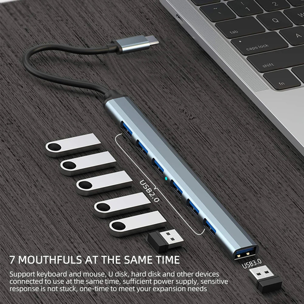 7-in-1 USB C Docking Station USB 3.0 HUB Type C HUB Adapter 5Gbps High Speed USB C Splitter OTG Adapter for PC Laptop Macbook