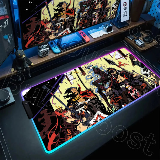 RGB Mouse Pad Tengen Toppa Gurren Lagann XXL Gaming Mousepad LED Luminous Gamer Mouse Mats Natural Rubber Table Pad With Backlit