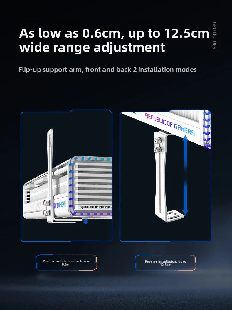 Aluminum GPU Brace Support for Vertical GPU in PC Case Universal Graphics Card Sag Bracket for Desktop Computer Gaming Build