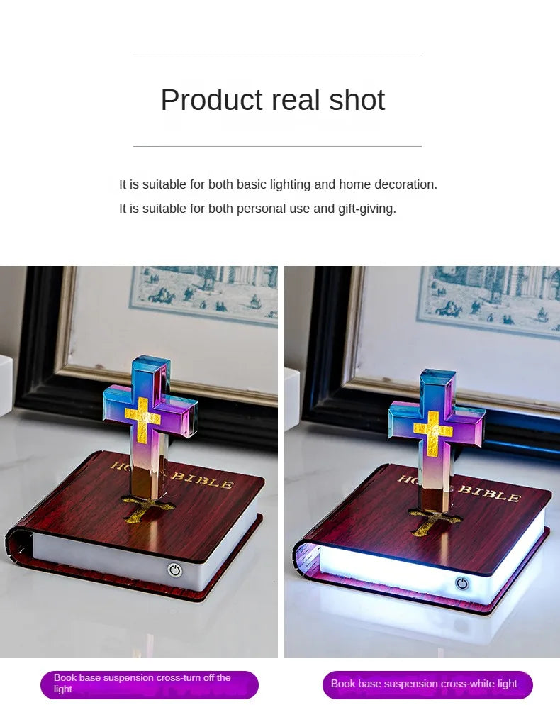 Magnetic Levitating Cross Floating Christian Cross Decorations Maglev Cross the Holy Bible Base