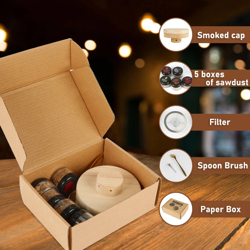 Wooden Cocktail Smoker Kit With 5 Flavor Wood Chips Whiskey Smoking Wood Chips Box Cocktails Infuser Kit Kitchen Accessories