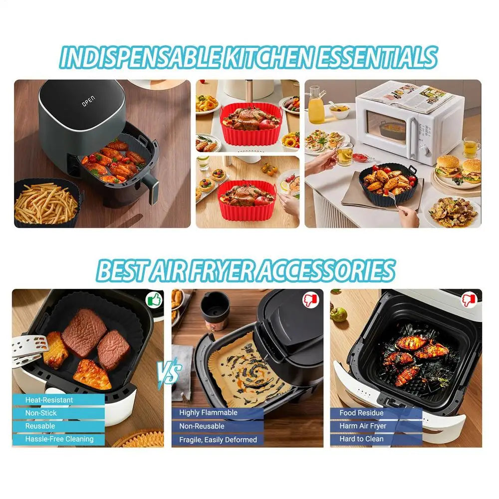 Silicone Air Fryer Liners Pot Square Airfryer Basket Plate Cooking Gadgets Reusable Non-stick Pizza Pan Oven Kitchen Accessories