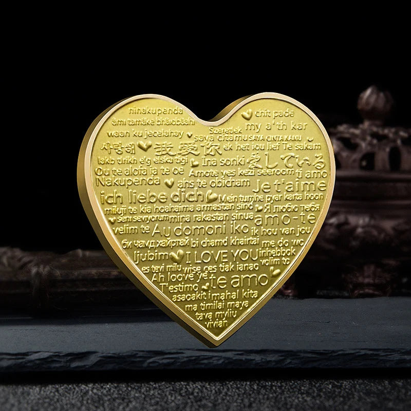 Heart Shape Love Coin for Lover 52 Kinds of Words I Love You Collectible Coins Collection Plated Gold Souvenirs